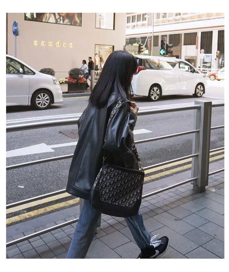 Oversized Black Leather Jacket