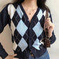 Blue Checked Cropped Cardigan