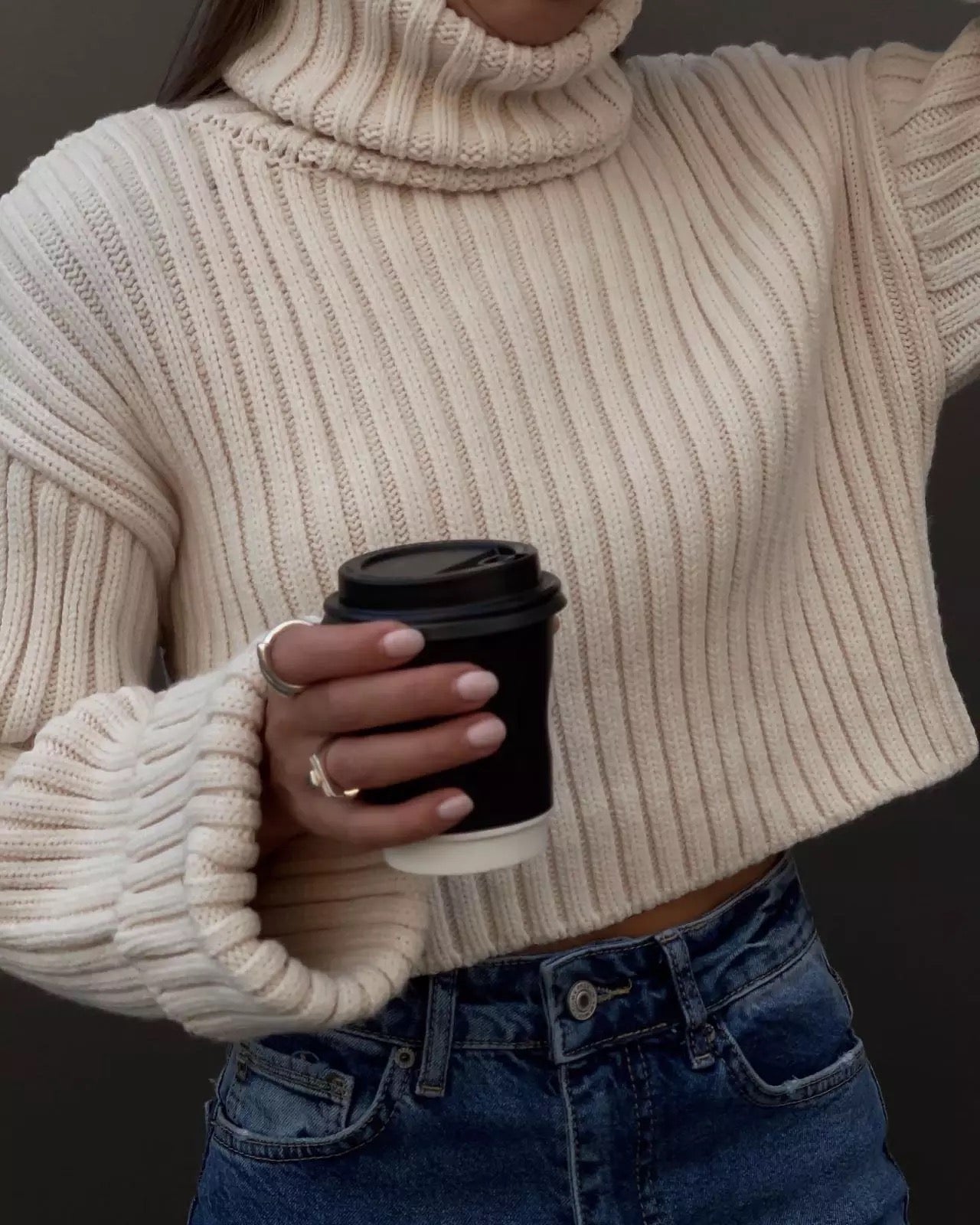 White Cropped Roll Neck